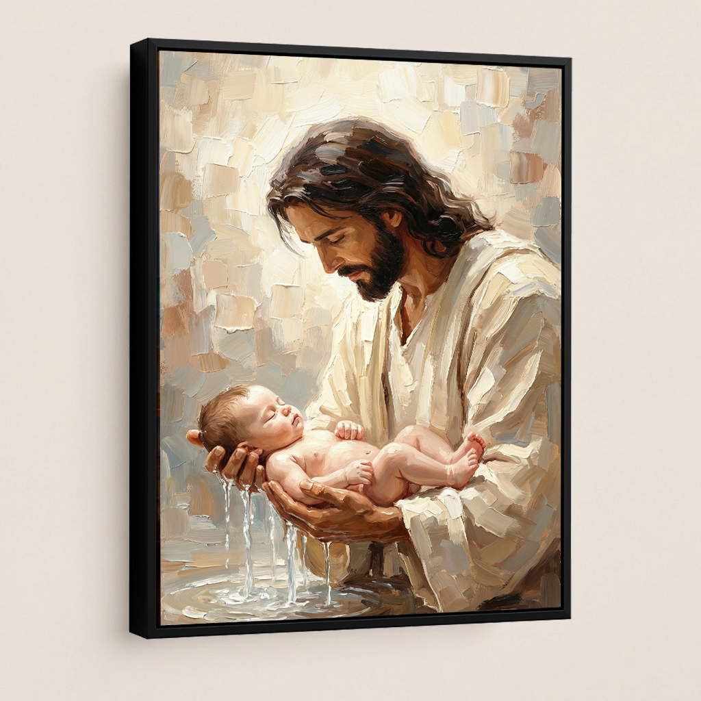 Jesus Baptizing Infant Child — Christian Canvas Wall Art
