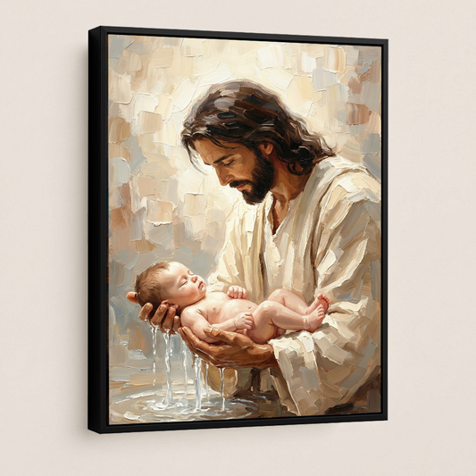 Jesus Baptizing Infant Child — Christian Canvas Wall Art