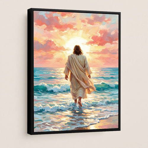 Jesus Walks On The Beach — Christian Canvas Wall Art