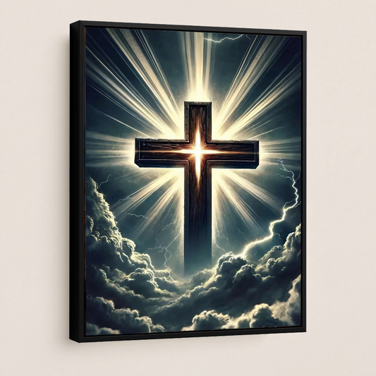 Luminous Cross in Storm — Christian Canvas Wall Art