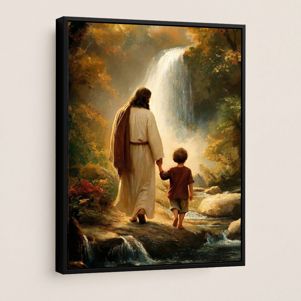 Jesus Walking with Child — Christian Canvas Wall Art