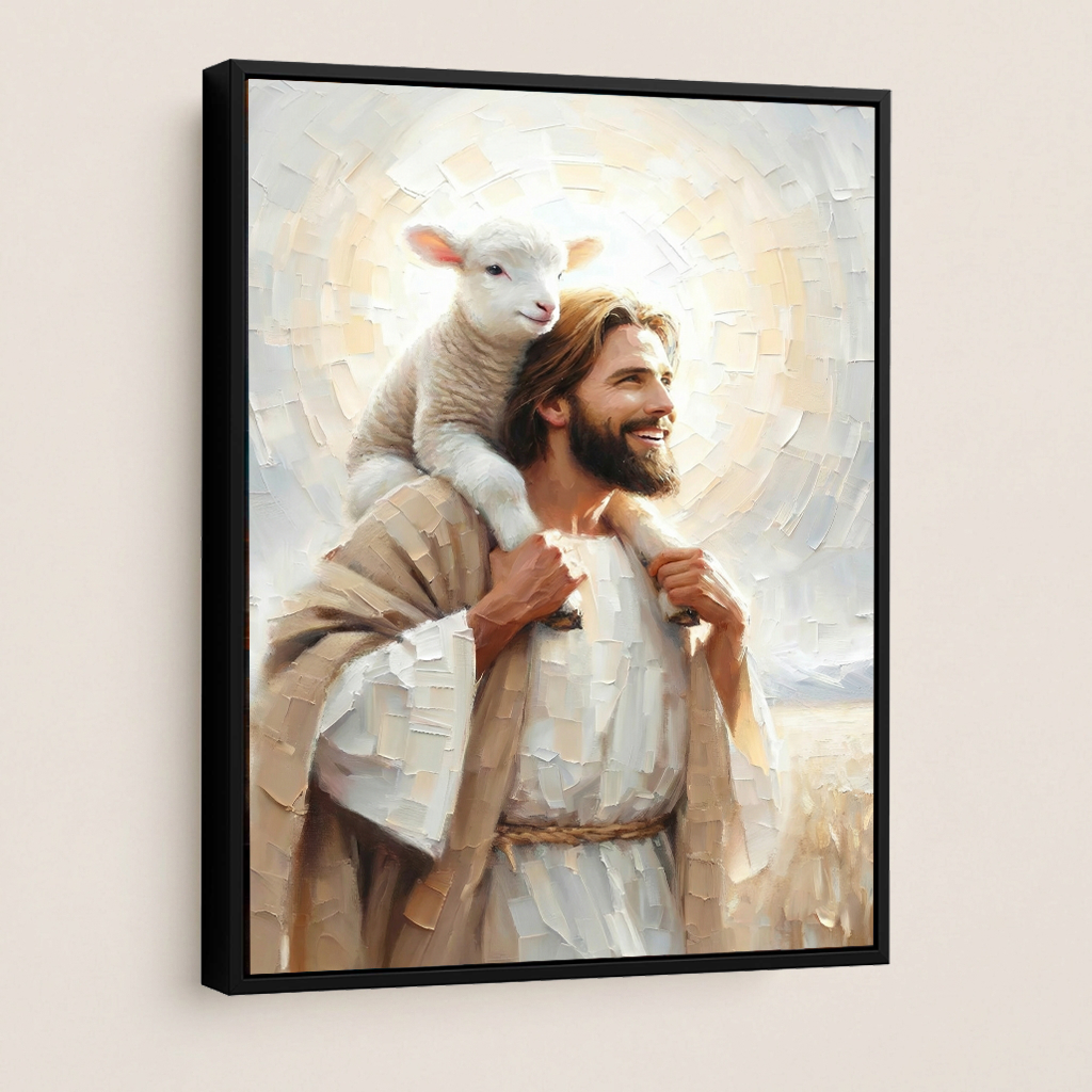 Jesus Carrying the Lost Lamb — Christian Canvas Wall Art