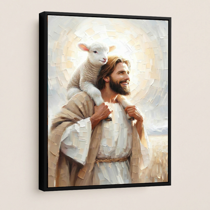 Jesus Carrying the Lost Lamb — Christian Canvas Wall Art
