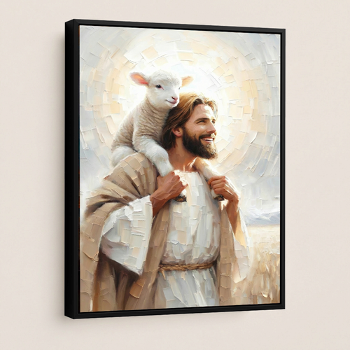 Jesus Carrying the Lost Lamb — Christian Canvas Wall Art