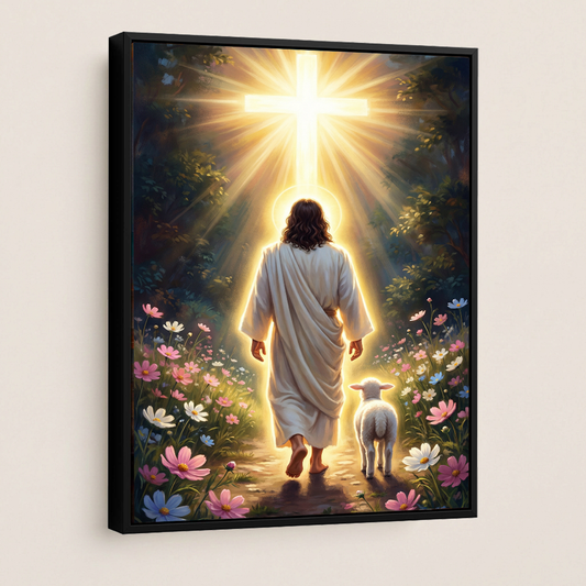 Jesus and Lamb Walking to Cross — Christian Canvas Wall Art