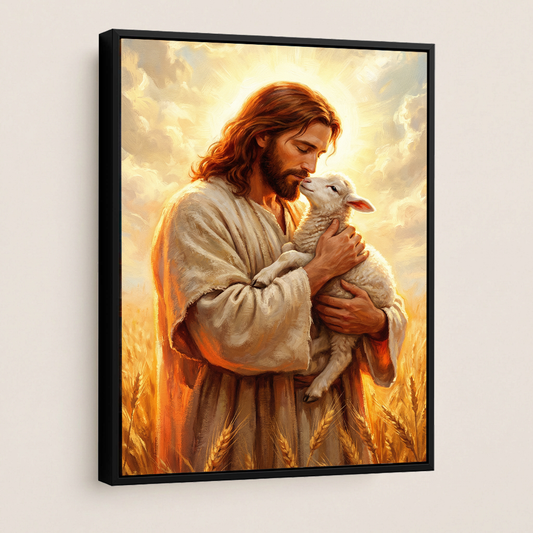 Jesus Holding Lost Lamb — Christian Canvas Wall Art