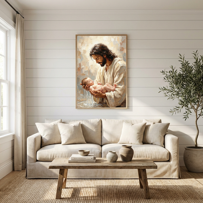 Jesus Baptizing Infant Child — Christian Canvas Wall Art