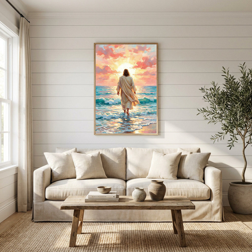Jesus Walks On The Beach — Christian Canvas Wall Art