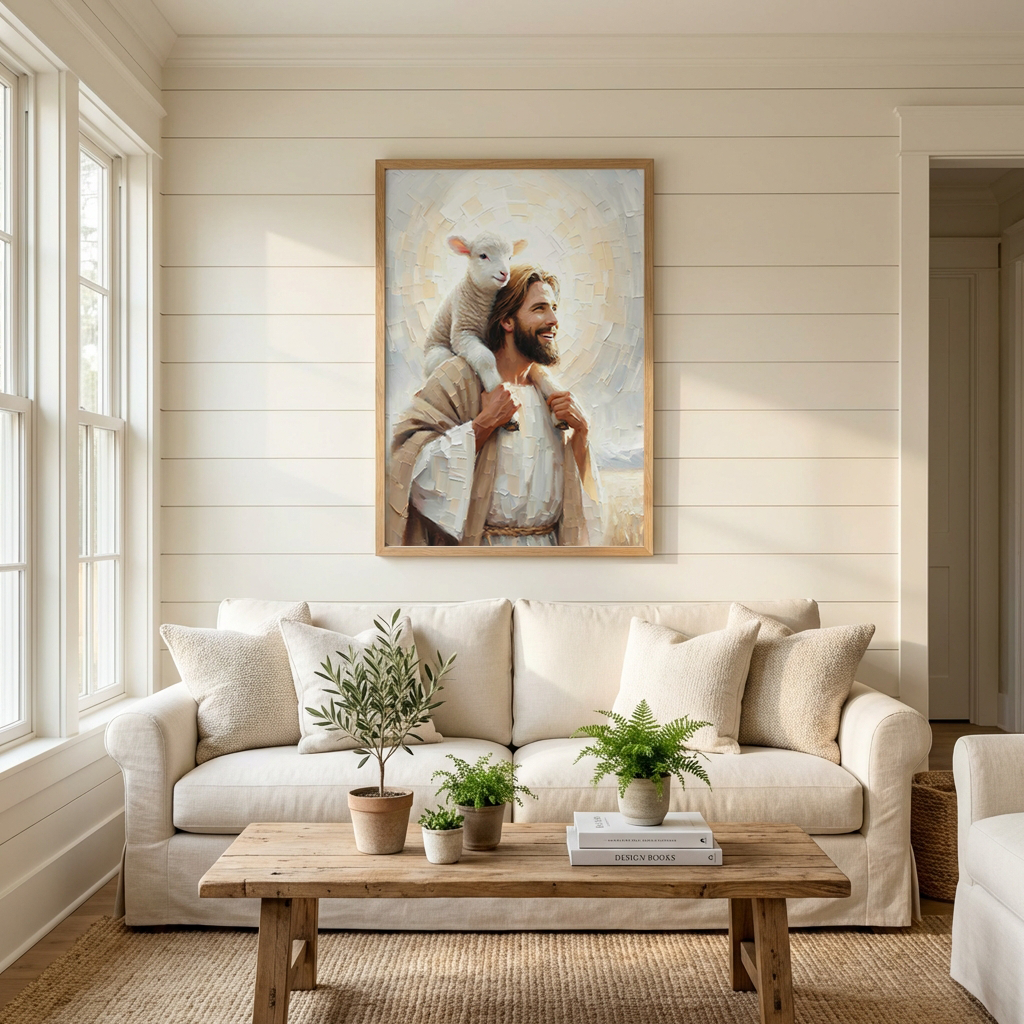 Jesus Carrying the Lost Lamb — Christian Canvas Wall Art