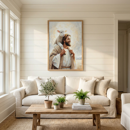Jesus Carrying the Lost Lamb — Christian Canvas Wall Art