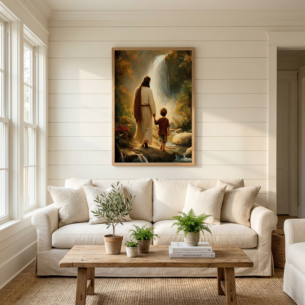 Jesus Walking with Child — Christian Canvas Wall Art