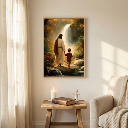 Jesus Walking with Child — Christian Canvas Wall Art