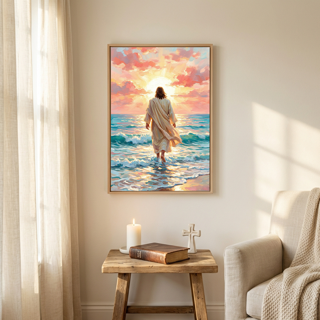 Jesus Walks On The Beach — Christian Canvas Wall Art