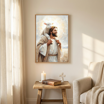 Jesus Carrying the Lost Lamb — Christian Canvas Wall Art