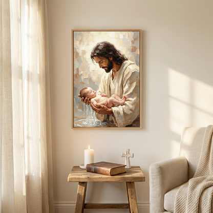 Jesus Baptizing Infant Child — Christian Canvas Wall Art