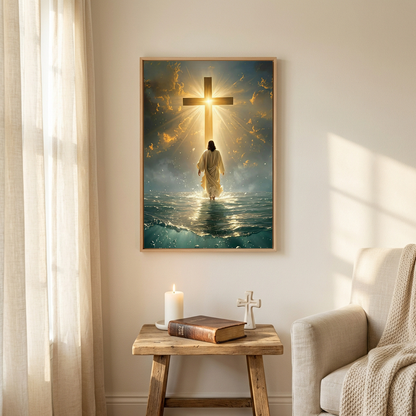 Jesus Walking Toward the Cross — Christian Canvas Wall Art
