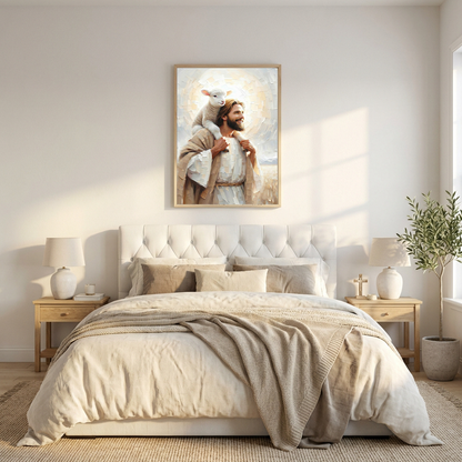 Jesus Carrying the Lost Lamb — Christian Canvas Wall Art