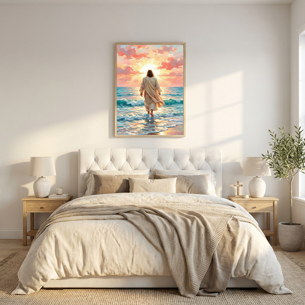 Jesus Walks On The Beach — Christian Canvas Wall Art