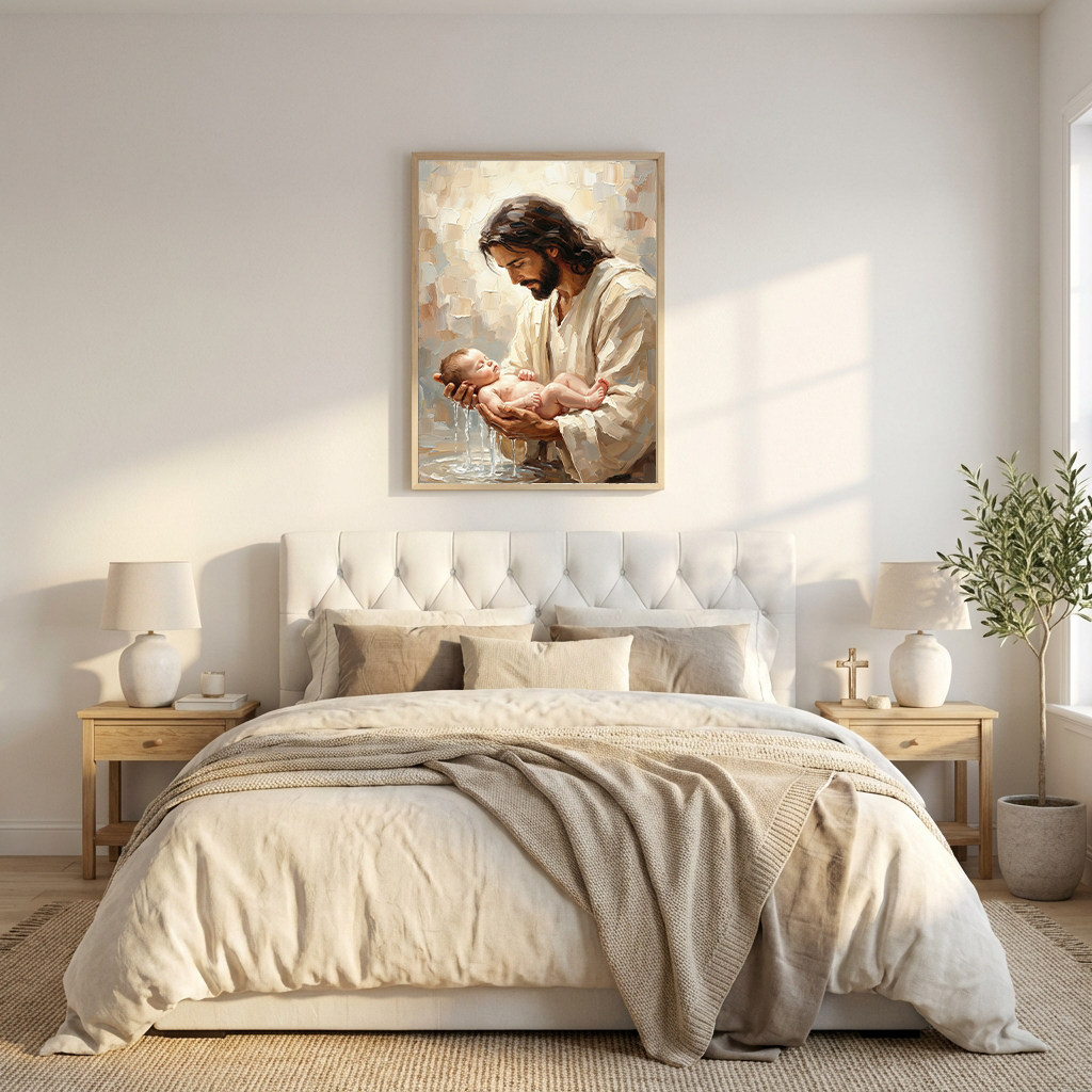 Jesus Baptizing Infant Child — Christian Canvas Wall Art