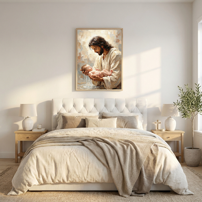 Jesus Baptizing Infant Child — Christian Canvas Wall Art