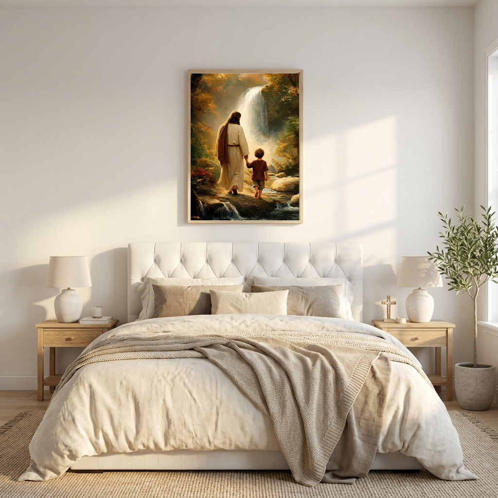 Jesus Walking with Child — Christian Canvas Wall Art