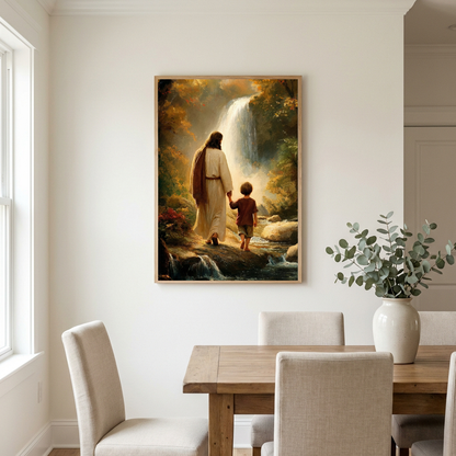 Jesus Walking with Child — Christian Canvas Wall Art