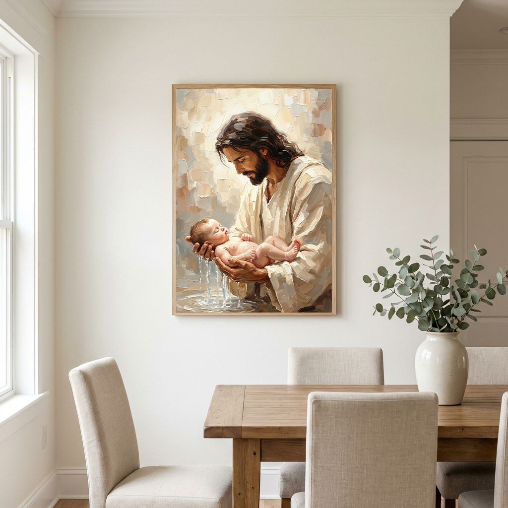 Jesus Baptizing Infant Child — Christian Canvas Wall Art