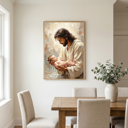 Jesus Baptizing Infant Child — Christian Canvas Wall Art