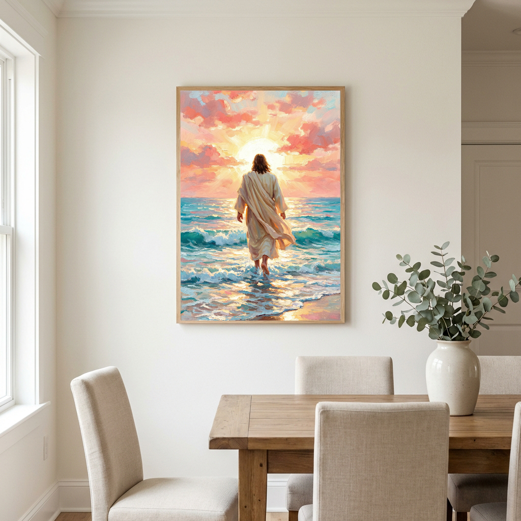Jesus Walks On The Beach — Christian Canvas Wall Art