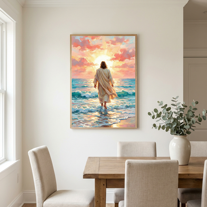 Jesus Walks On The Beach — Christian Canvas Wall Art
