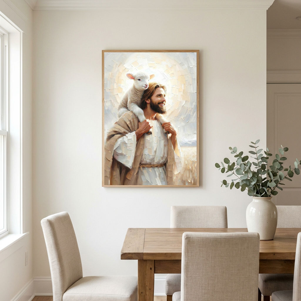 Jesus Carrying the Lost Lamb — Christian Canvas Wall Art