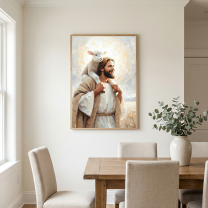 Jesus Carrying the Lost Lamb — Christian Canvas Wall Art