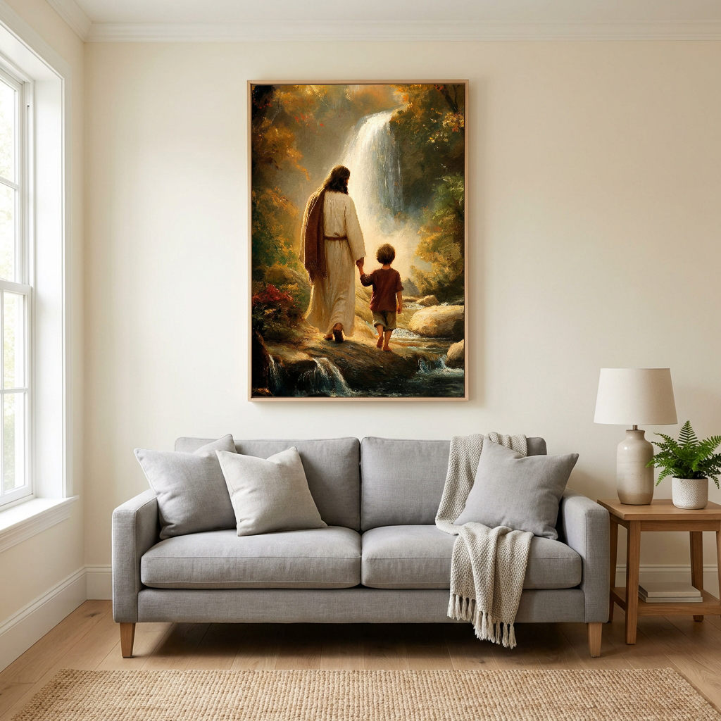 Jesus Walking with Child — Christian Canvas Wall Art