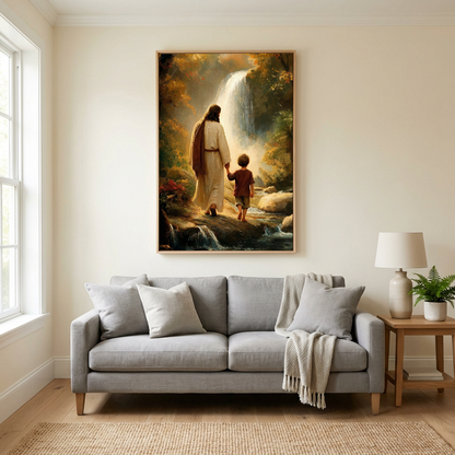 Jesus Walking with Child — Christian Canvas Wall Art