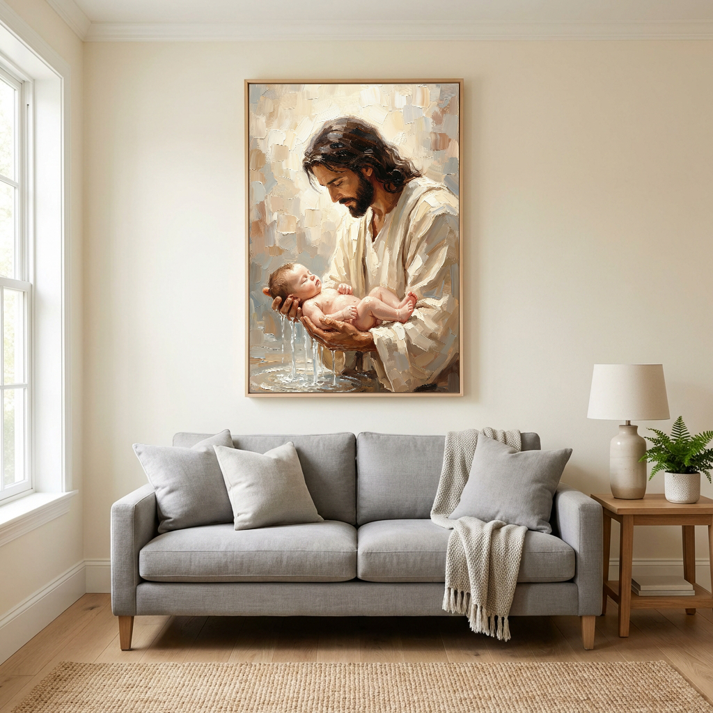 Jesus Baptizing Infant Child — Christian Canvas Wall Art