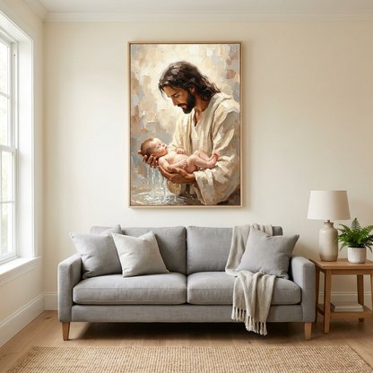 Jesus Baptizing Infant Child — Christian Canvas Wall Art