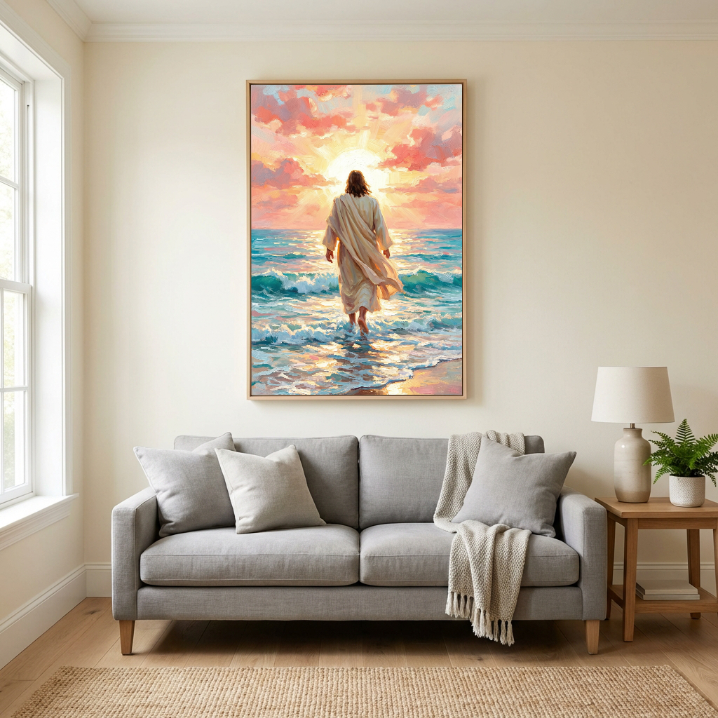 Jesus Walks On The Beach — Christian Canvas Wall Art