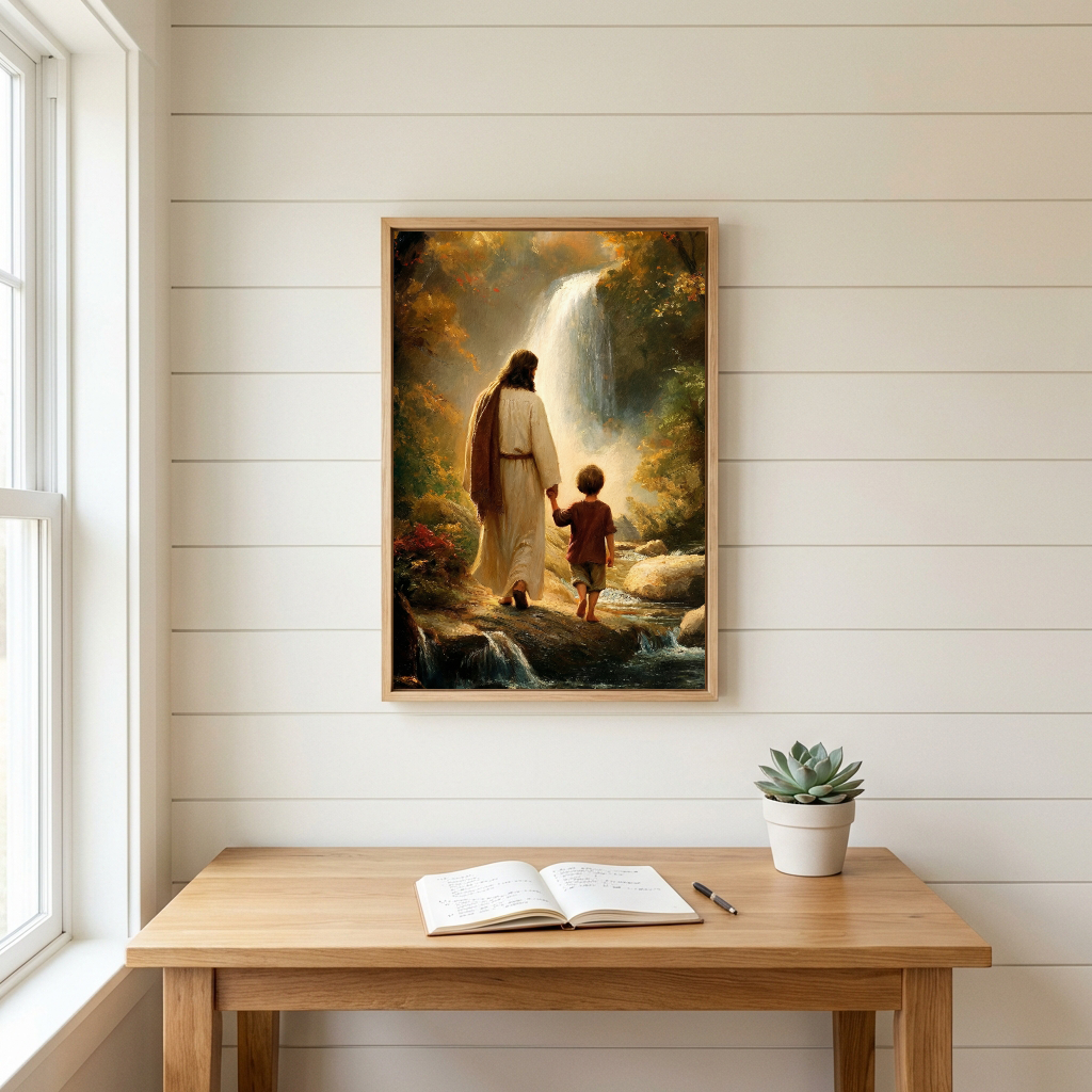 Jesus Walking with Child — Christian Canvas Wall Art