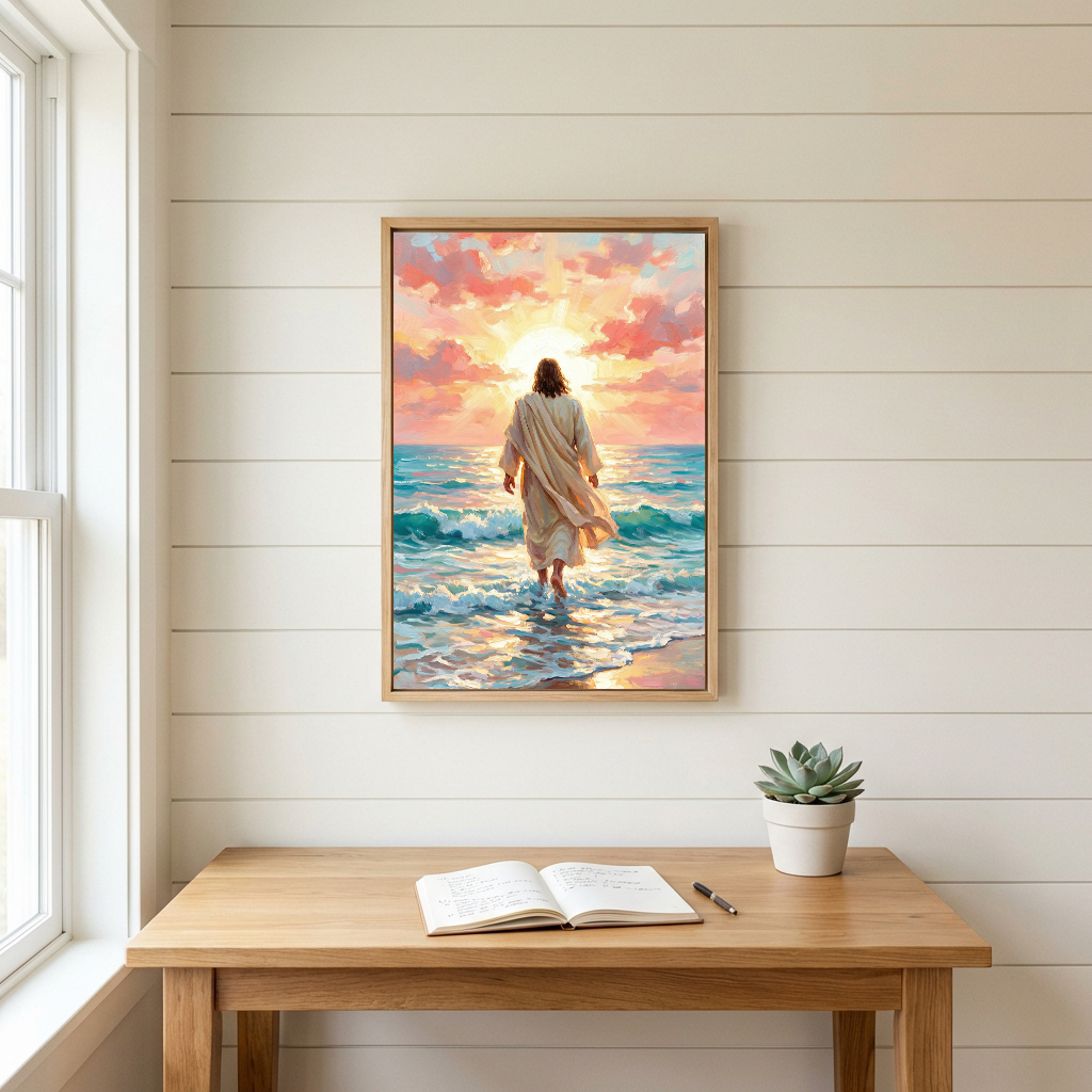Jesus Walks On The Beach — Christian Canvas Wall Art