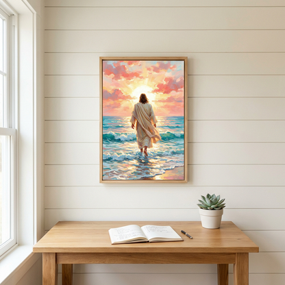 Jesus Walks On The Beach — Christian Canvas Wall Art