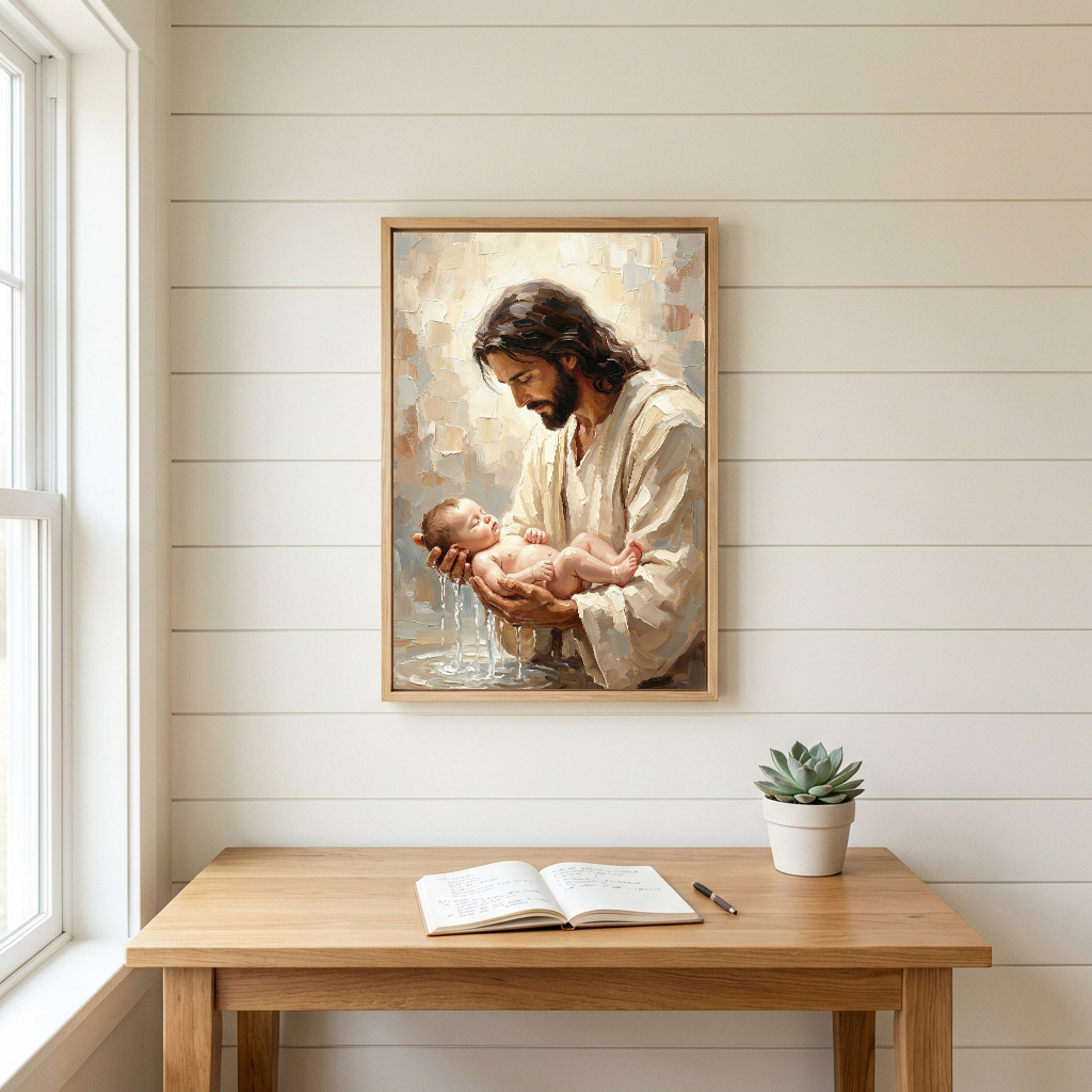 Jesus Baptizing Infant Child — Christian Canvas Wall Art