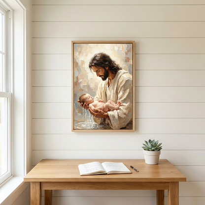 Jesus Baptizing Infant Child — Christian Canvas Wall Art
