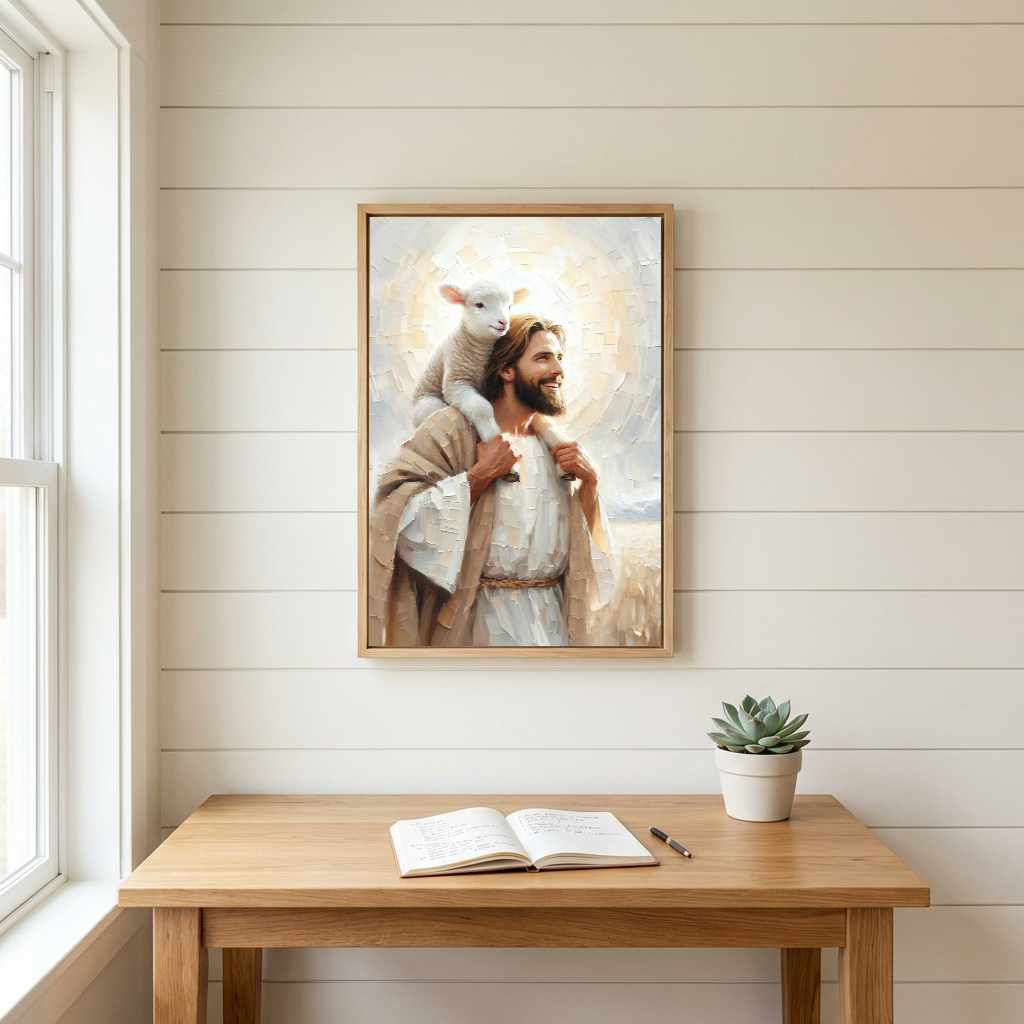 Jesus Carrying the Lost Lamb — Christian Canvas Wall Art