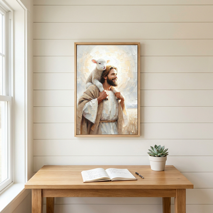 Jesus Carrying the Lost Lamb — Christian Canvas Wall Art