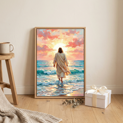 Jesus Walks On The Beach — Christian Canvas Wall Art