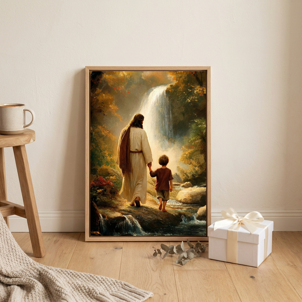Jesus Walking with Child — Christian Canvas Wall Art
