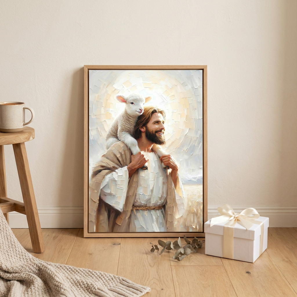 Jesus Carrying the Lost Lamb — Christian Canvas Wall Art