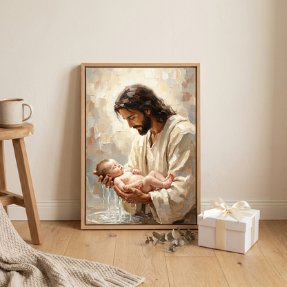 Jesus Baptizing Infant Child — Christian Canvas Wall Art