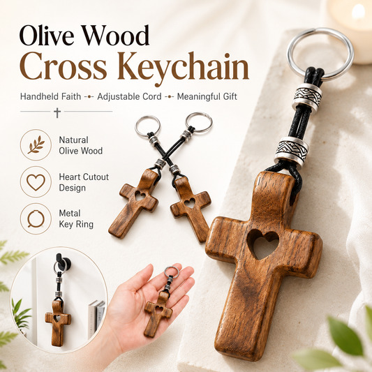 Olive Wood Cross Keychain