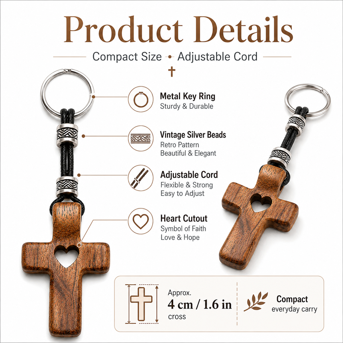 Olive Wood Cross Keychain